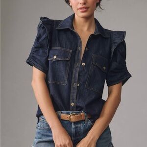 Pilcro Anthropologie Ozzi Puff Sleeve Blue Denim Top